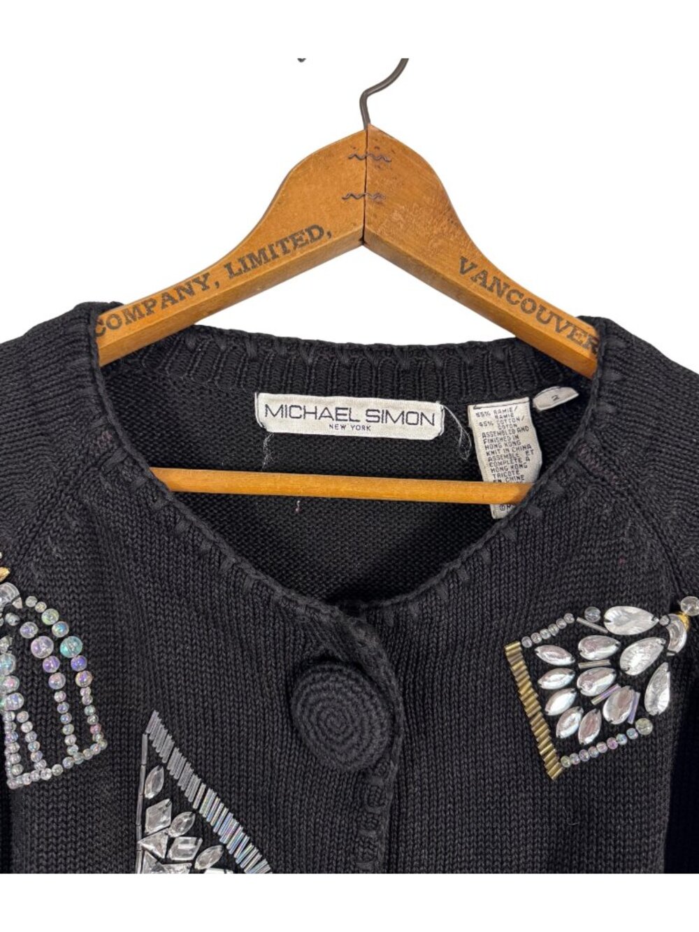 Black Beaded Embellished Cardigan, Vintage Cocktail Sweater, Statement Knit - Picture 6 of 7
